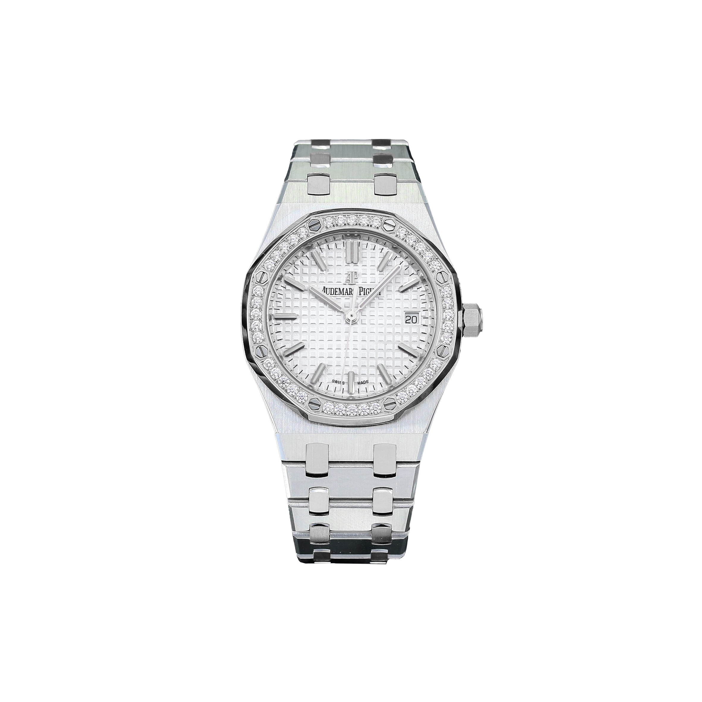 audemars P*g*et royal oak selfwinding white dial in steel 34mm watch 77351st